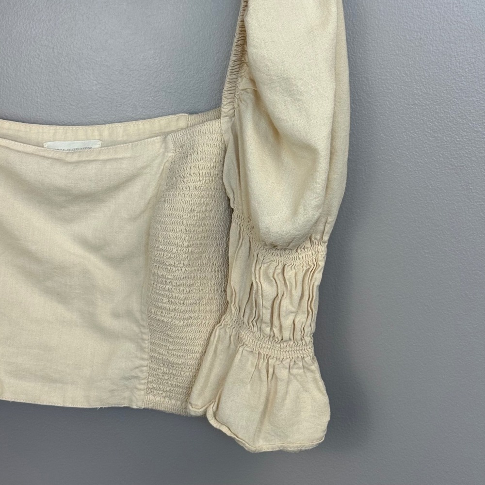 Urban Outfitters Smocked‎ Juliet Sleeve Crop Women's L Cream Square Neck Ruffle - Picture 3 of 12